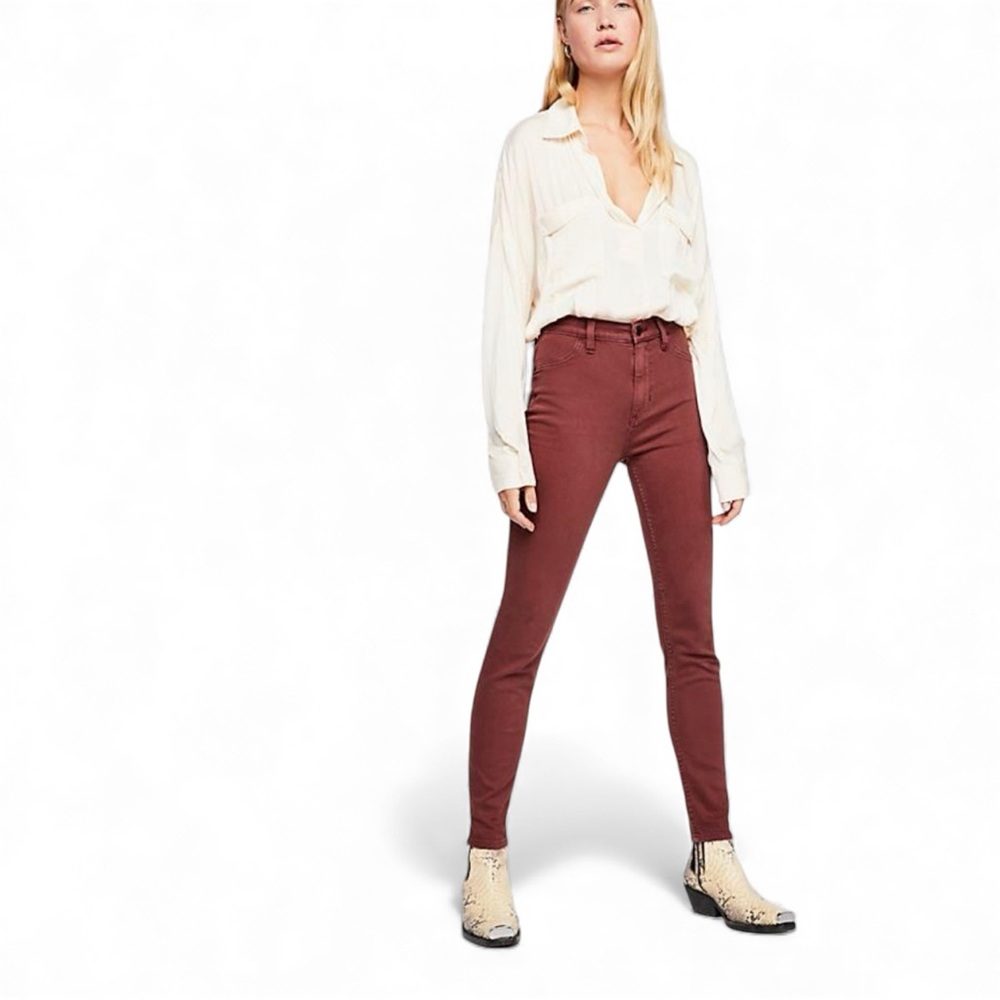 Free People Stylish Red Mocha Skinny Jeans Size 28